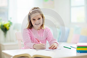 Online remote learning. School kids with computer