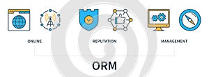 Online Reputation Management ORM concept with icons in minimal flat line style