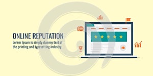 Online reputation management, website review, customer feedback, evaluation, website rating concept. Flat design vector banner.