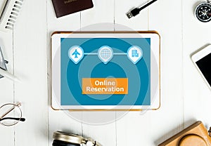 Online reservation banner on tablet screen