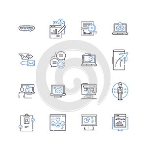 Online resources line icons collection. Internet, Web, Websites, Databases, E-learning, Online courses, Tutorials vector photo