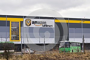 Online retailer company Amazon fulfillment logistics building on March 12, 2017 in Dobroviz, Czech republic