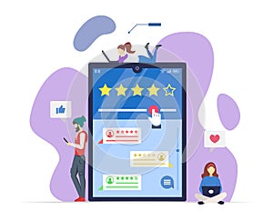 Online reviews semi flat RGB color vector illustration