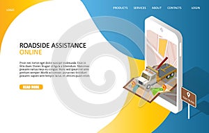 Online roadside assistance landing page website vector template