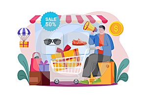 Online sale announcement Illustration concept on white background