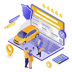 Online Sale Purchase Rental Sharing Car Isometric