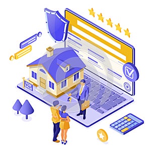 Online Sale Rent Mortgage House Isometric