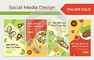 Online sale template banner, story offer for meal