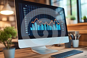 Online Sales Growth Graph on Computer Screen