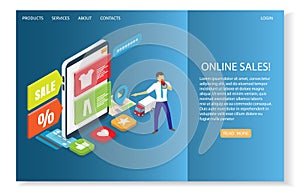 Online sales vector website landing page design template