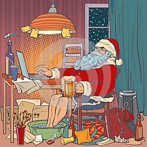 Online Santa Claus at home on self-isolation. Christmas in quarantine