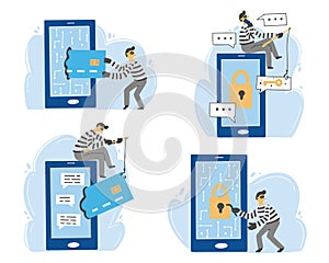 Online scammer, cyber hacker concept. Vector illustration.