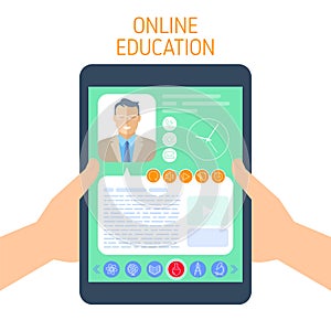 Online school and e-learning concept vector flat illustration.