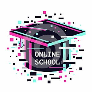 Online school icon. E-learning emblem. Internet study concept. Digital university vector illustration.