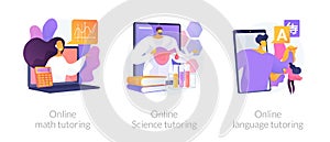 Online school subject learning abstract concept vector illustrations.