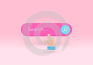 Online searching internet browsing bar field hand click cursor find information 3d icon vector
