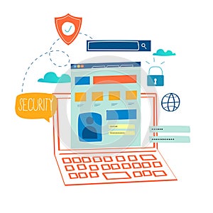 Online security, data protection, internet security, secure internet browsing flat vector illustration design for mobile and web g