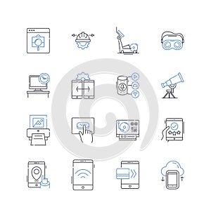 Online security line icons collection. Encryption, Firewall, Antivirus, Malware, Cybercrime, Phishing, Identity theft