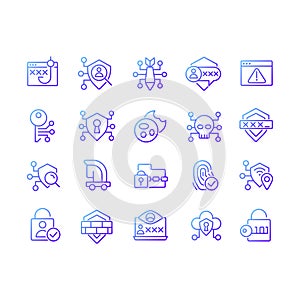 Online security pixel perfect gradient linear vector icons set