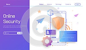 Online security technology, personal data protection and secure banking modern flat design concept vector