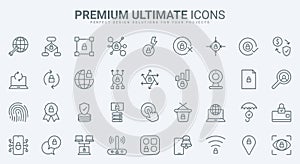 Online security thin line icon set, secure encrypted connection, fingerprint verification