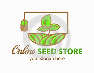 Online seed store logo vector concept for agriculture, wheat farm, agronomy, rural country farming field, natural harvest, farmer