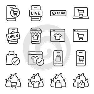 Online Selling icon illustration vector set. Contains such icons as Online shopping, Sale, Hot price, Live online selling, eCommer