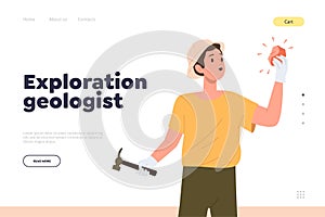 Online service landing page design template with exploration geologist project study Earth minerals