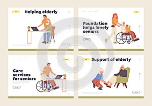 Online service landing page design template providing social help and support for elderly people