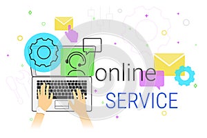 Online service and technical support on laptop concept vector illustration