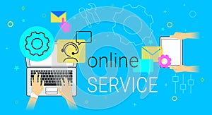 Online service and technical support on laptop concept vector illustration