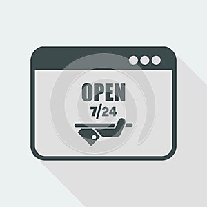 Online services open 7/24 - Vector flat icon