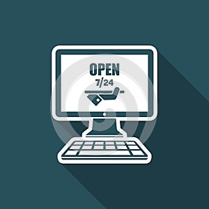 Online services open 7/24 - Vector flat icon