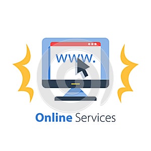 Online services, web page and computer monitor, provide access