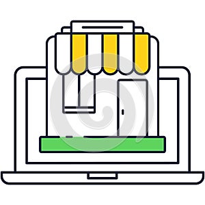 Online shop computer laptop app vector icon