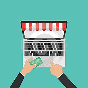 Online shop in computer laptop buy store vector