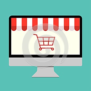 Online shop in computer laptop buy store vector