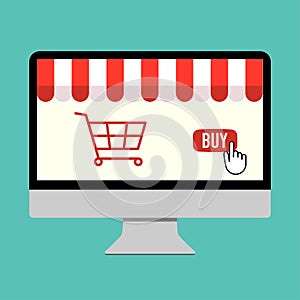 Online shop in computer laptop buy store vector