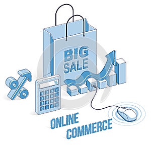 Online Shop concept, web store, internet sales, Shopping bag wit