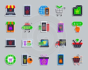 Online Shop patch sticker icons vector set