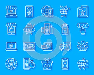 Online Shop simple paper cut icons vector set