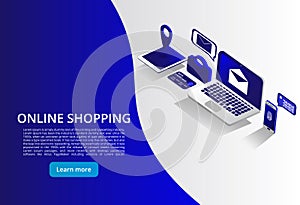 Online Shoping, Mobile payments, Transfer money isometric concept. Online Shoping Concept. Vector illustration.