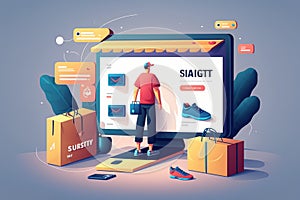 Online shopping 3d illustration background, Generative AI