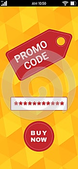 Online shopping app with activated promo code on smartphone screen