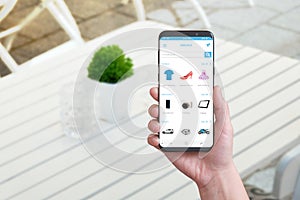 Online shopping app on smart phone with round edges photo