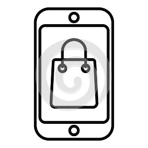 Online shopping bag icon outline vector. Store market on phone