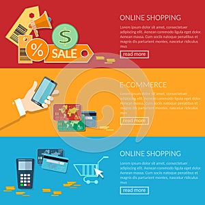 Online shopping banners e-commerce transactions processing photo