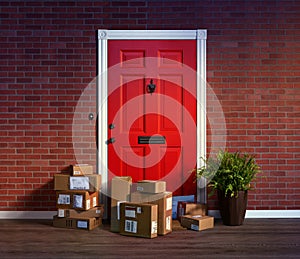 Online purchases boxes delivered and stacked at your front door