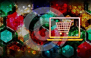 Online shopping cart laptop icon abstract 3d colorful hexagon isometric design illustration background