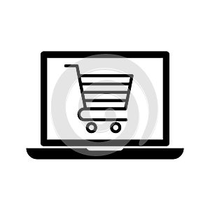 Online shopping cart laptop icon flat vector illustration design